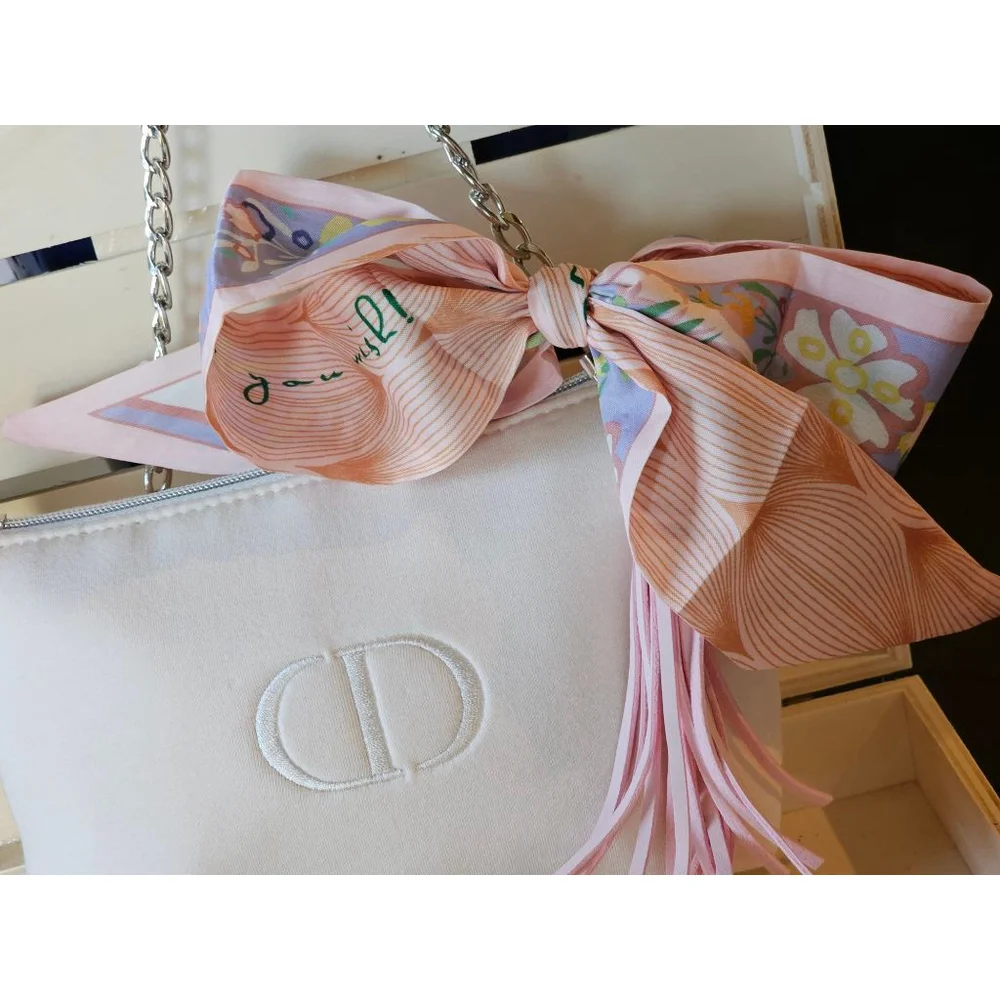Dior White Crossbody Bag with Pink Scarf Accent - Picture 4 of 15